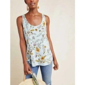 Anthropologie Floral Tank Top - Light Blue